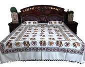 Ethnic Indian Printed Handloom Cotton Bed Cover 3pc set Coverlet