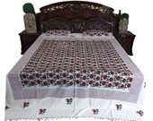 Cotton Bed Cover 3 pc set Handloom Bedding Bedspreads-Indian Bedroom Decor, king, authentic hand crafted goods