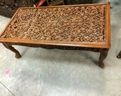Indian Inspired Coffee Table Floral Lattice Hand Carving Teak Wood Table Furniture