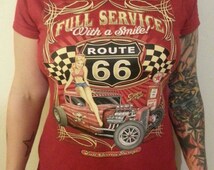 Mannys Chop House blue graphic L t shirt Route 66 Pontiac IL