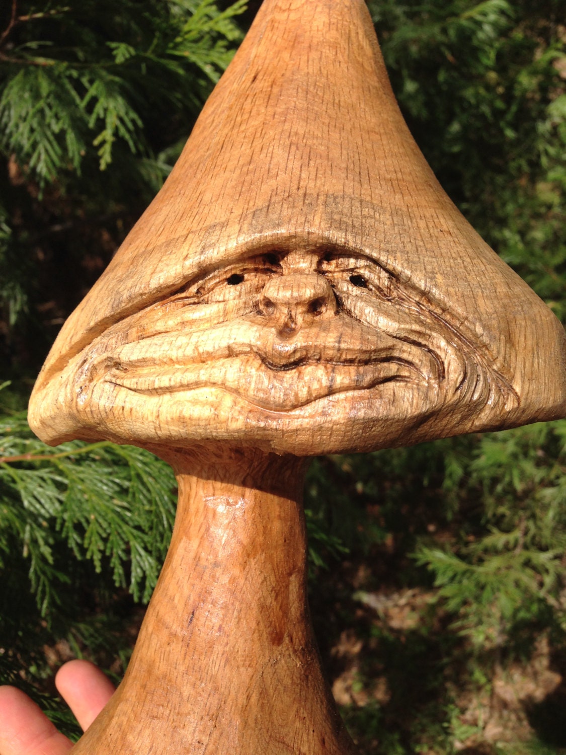 Hand Carved Magic Mushroom WOOD SPIRIT Wizard by RCWaitsArt