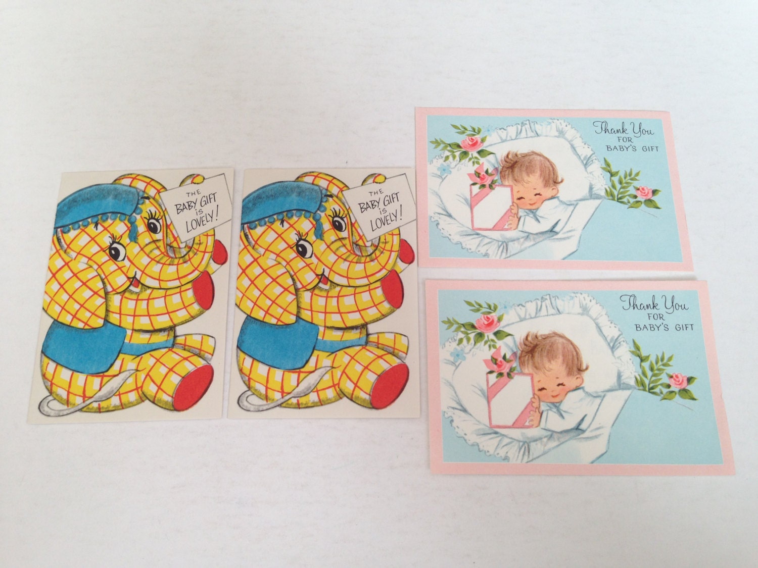 Vintage Baby Shower Thank You Greeting Cards Lot of 4