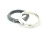 Silver geometric shaped fairtrade wedding rings with rose cut diamonds