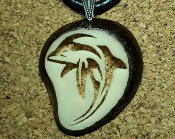 Tribal Dolphin Tagua Pendant Necklace