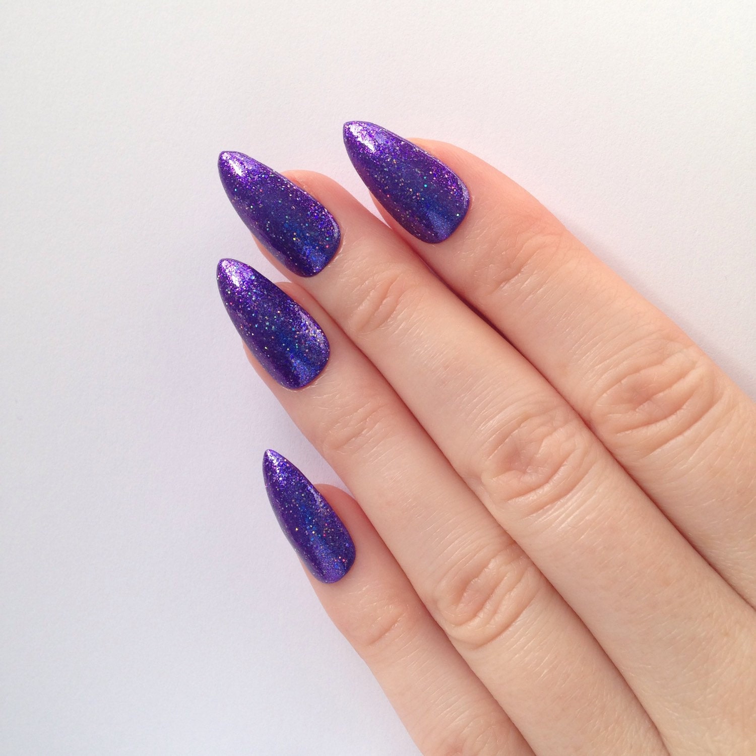Purple glitter stiletto nails Nail designs by prettylittlepolish