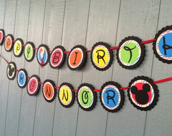 Mickey Mouse Clubhouse Birthday Banner - Personalized - Chevron & Polka Dots - Rainbow Clubhouse Colors