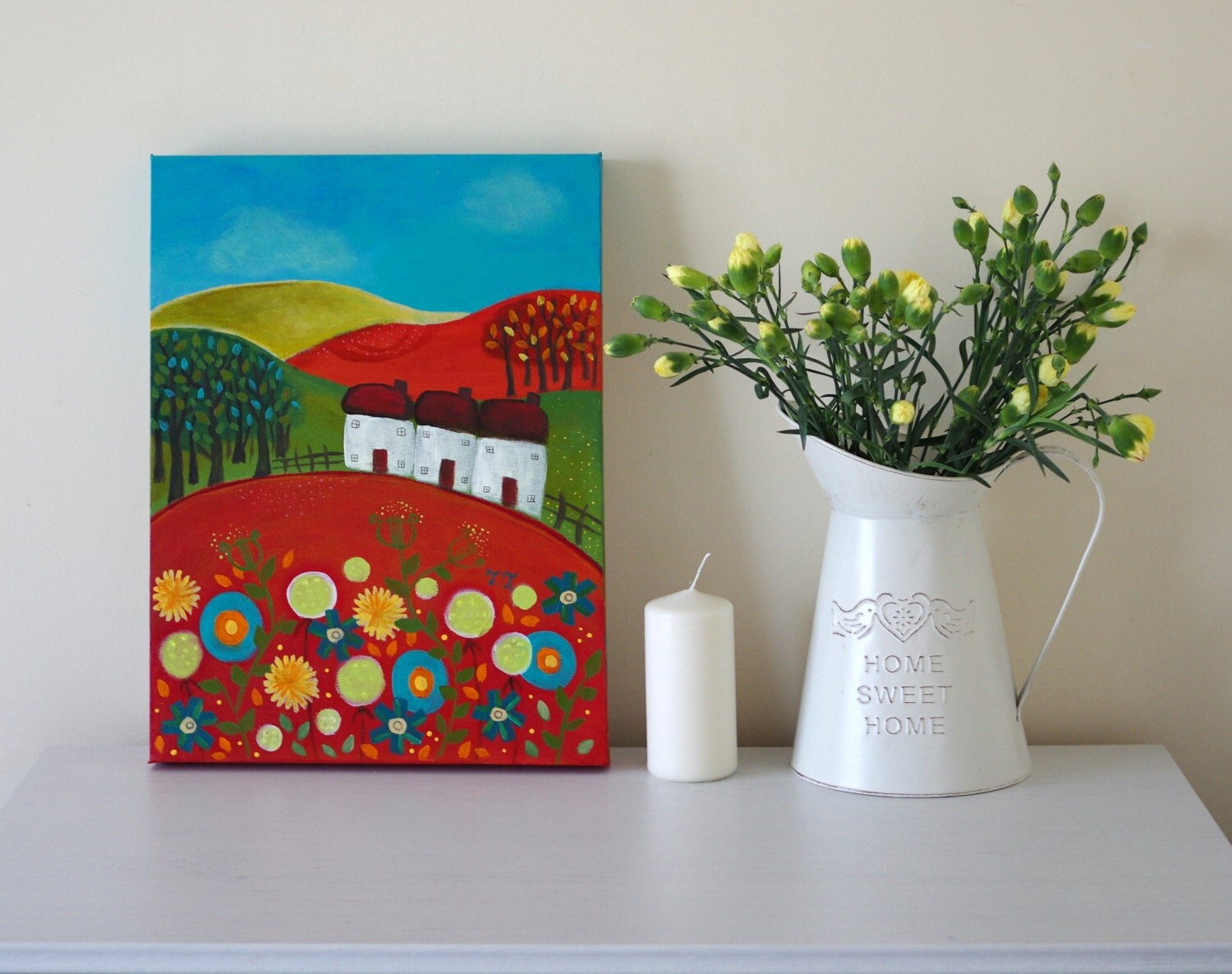 Landscape Painting Naive Art Meadow Painting by TeodoraPainting