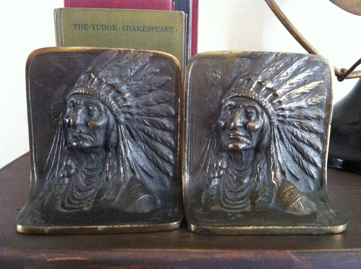 Antique Brass Bookends Indian Chief by