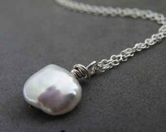 Bridesmaid Necklace Fresh Water Pearl Pendant Necklace Wedding Jewelry Sterling Silver Chain Pearl Necklace Bride Jewelry by SteamyLab
