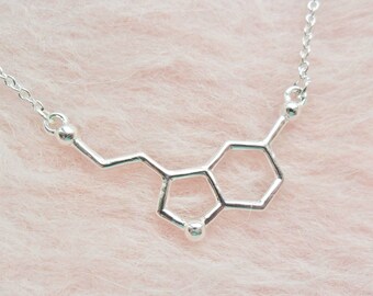 Seratonin Happiness Happy Molecule Biochemistry Chemistry Neurotransmitter Love Pendant Silver Necklace Jewellery Jewelry