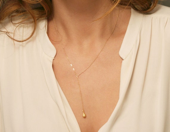 Y Necklace Gold Simple Delicate Y Drop Necklace Lariat