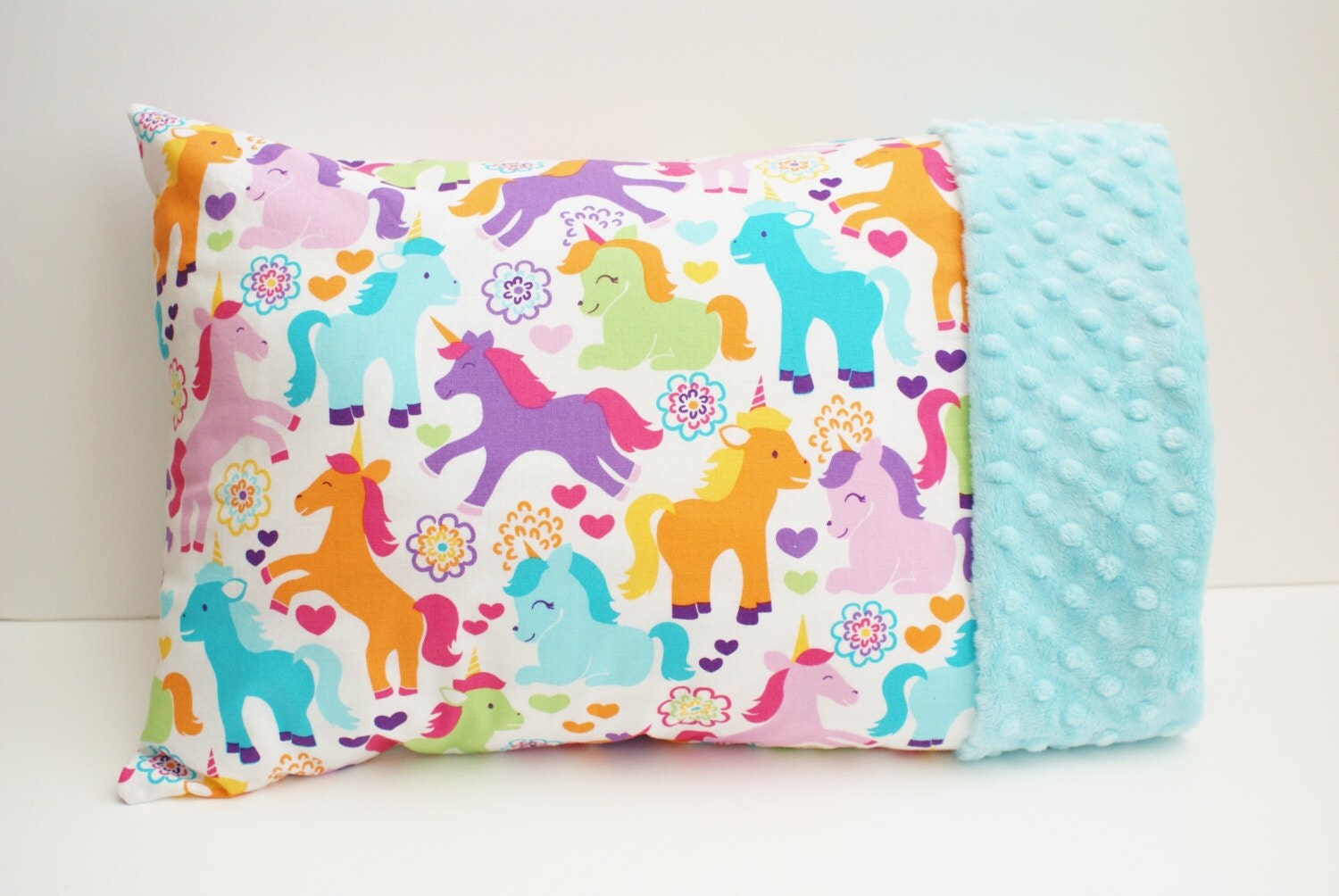 LAST ONE Toddler Unicorn Pillowcase Aqua Minky Pillowcase