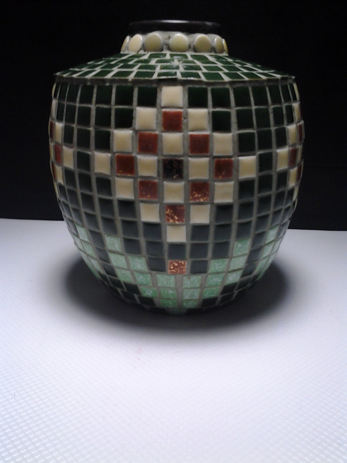 Mosaic tile vase a superb vintage American art deco period mosaic tile