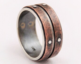 Mens wedding band ring - silver copper ring,mens engagement ring,mens rustic ring,unique ring
