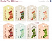 ON SALE 50 % OFF Made with Love Printable Gift Tags, knitted socks image, hearts, Christmas stocking hang tag, Diy ,  Png Pdf file, instant