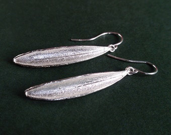 Sterling silver leaf earrings, silver olive leaf earrings, drop earrings, christmas gift for her