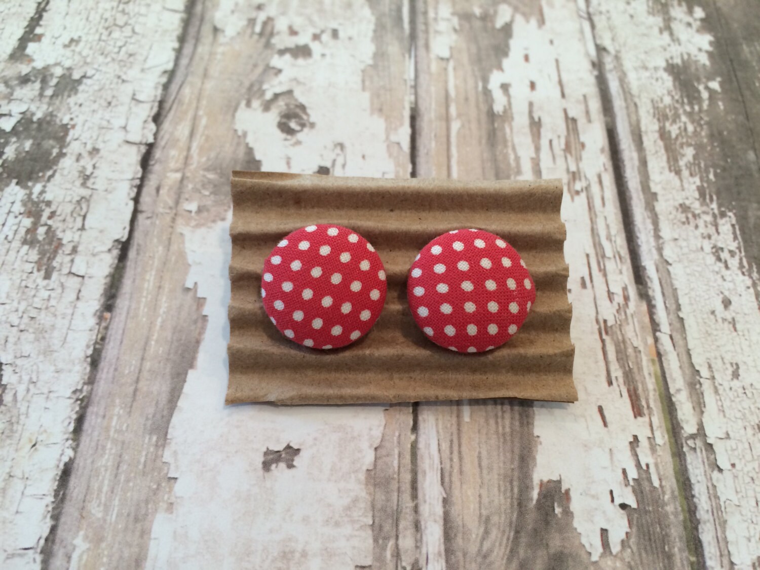 Fabric Covered Button Earrings Red and White Polka by UrbanMercant