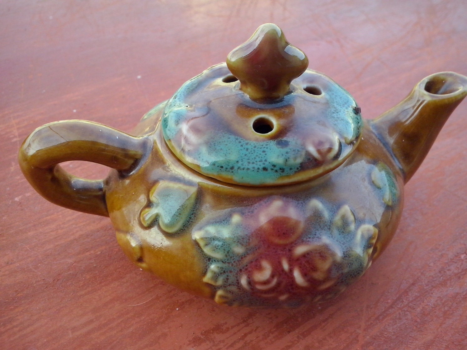 vintage pottery miniature decorated teapot collectible small