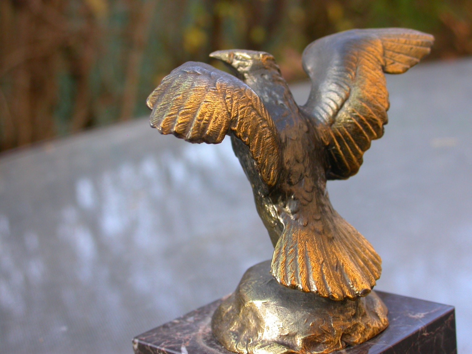 French antique solid bronze eagle sculpture gold gilt eagle