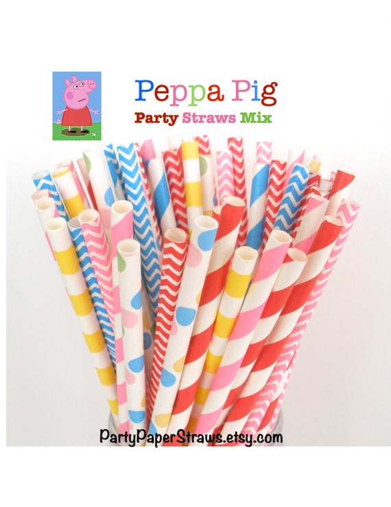 Items similar to Paper Straws "PEPPA PIG" Combo Mix Stripe Paper Straws