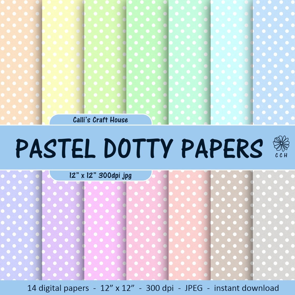 Pastel Polka Dot Digital Papers Pastel polka dots white