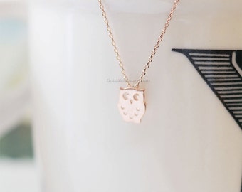 tiny Rose Gold owl necklace, tiny owl necklace Rose Gold, dainty, cute, animal necklace, necklaces for women, wedding, birthday gifts.