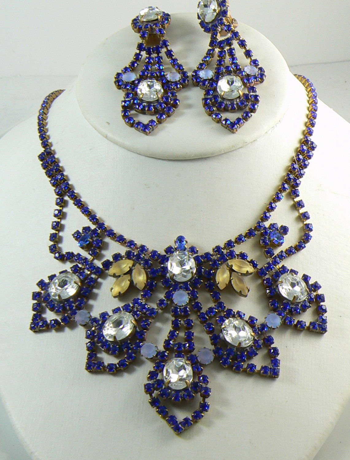 Beautiful Taboo Czech Glass Cobalt Blue Rhinestone Necklace