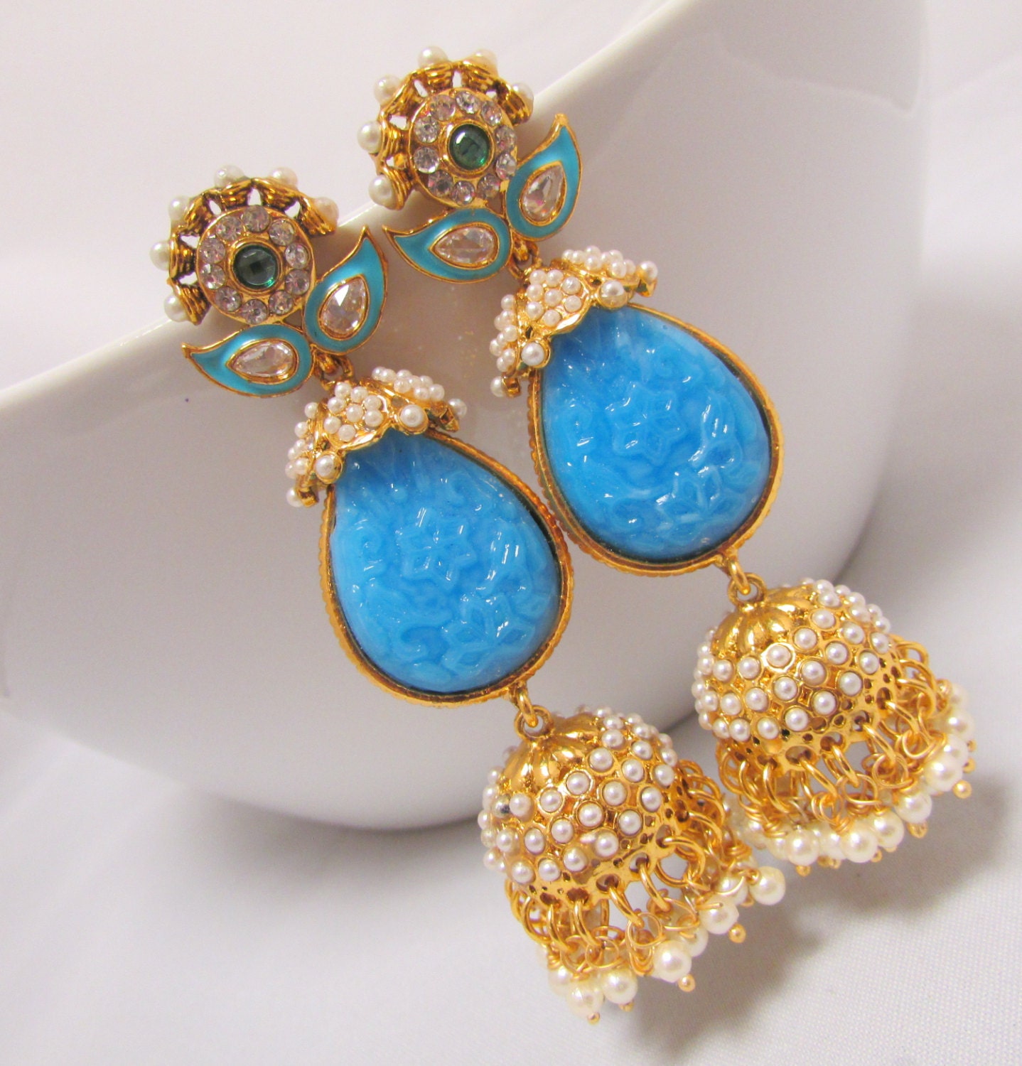 Blue Pearl Statement Chandelier Earrings