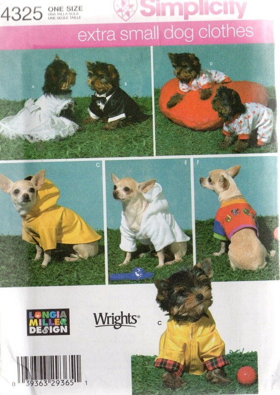 Extra Small DOG CLOTHES Simplicity Pattern 4325 WEDDING