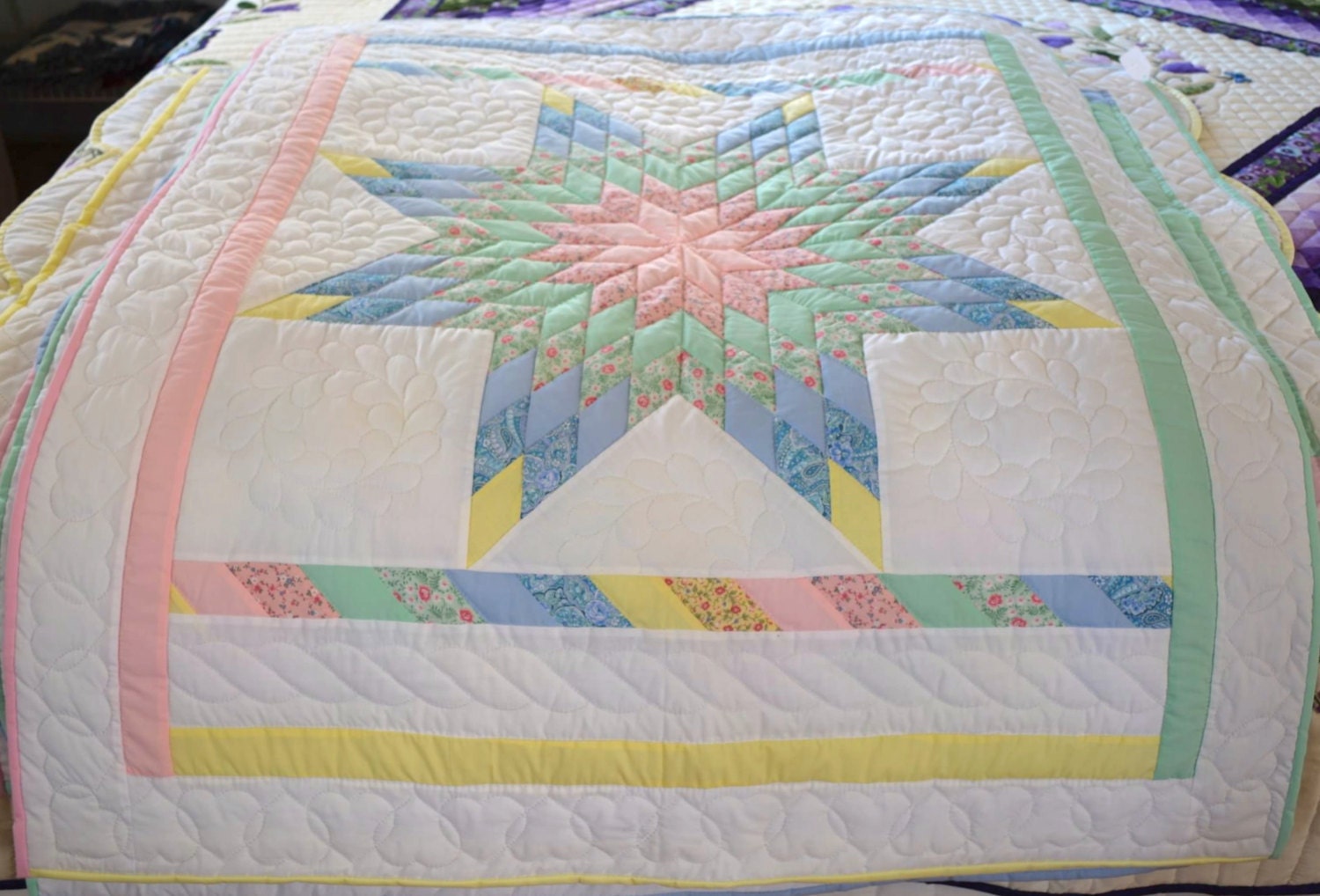 Amish Baby Quilt Lone Star Baby Blanket or Crib Quilt Unisex