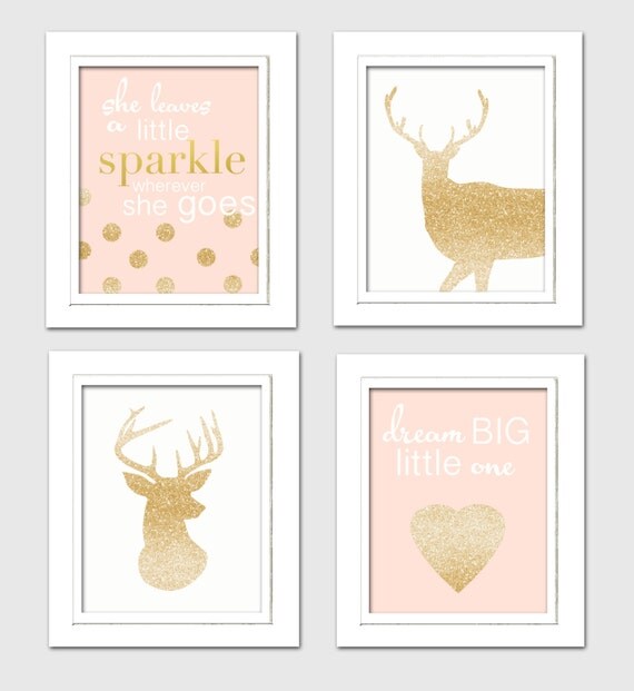 Gold and pink nursery Nursery Quad Woodland Nursery Deer