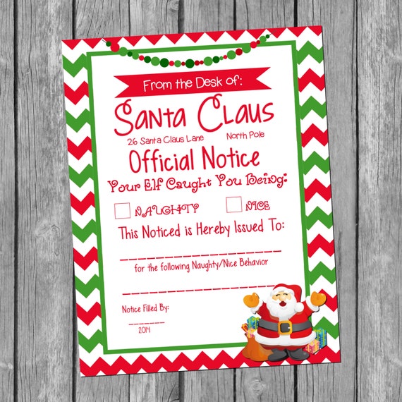 8.5x11 Elf Naughty/Nice Official Notice from Santa Certificate