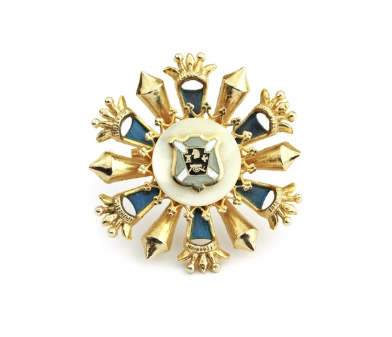 Coro Crest Blue and Gold tone Brooch by JElleVintage on Etsy