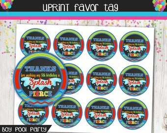 Boy Pool Party Favor Tag - Thank You Tag - Pool Party - Birthday - Personalized - Printable
