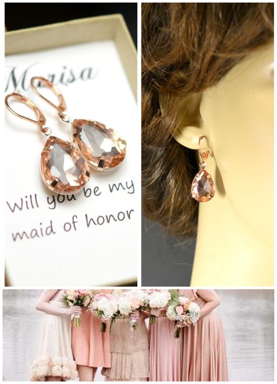 Blush Champagne Earrings Peach Gold earrings SET by thefabwedding2