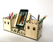 wood charging station organizer, docking station and pencil holder, tablet stand, phone holder