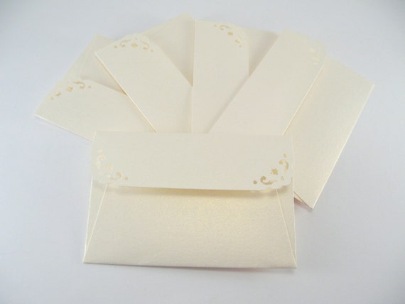 25 Mini Envelopes  Cards - Metallic White Gold Envelopes - Thank You ...