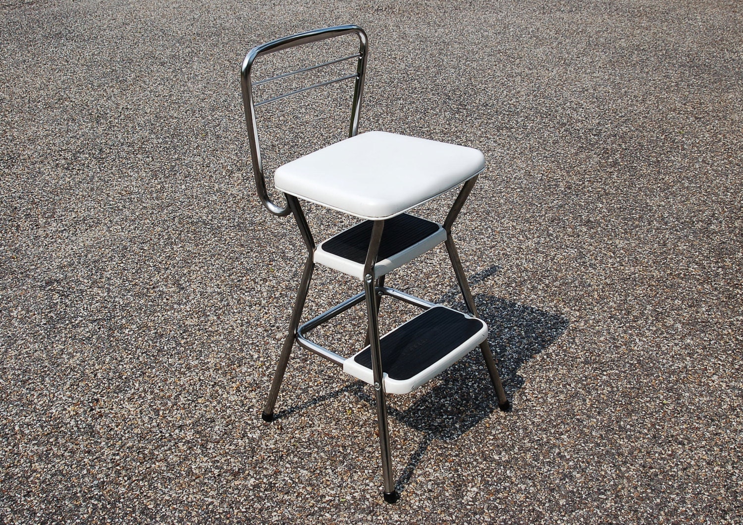 Cosco Chrome Step Stool Chair Combination Mid Century Chrome