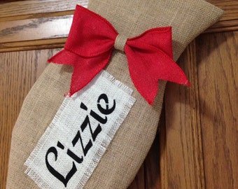 Burlap Fish Cat Stocking , Fish Stocking, Holiday Stocking for Cats, Pet Stocking