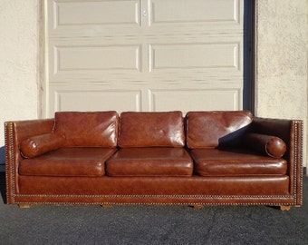 Vintage Chesterfield Faux Leather Sofa Couch Seating Loveseat Nailhead