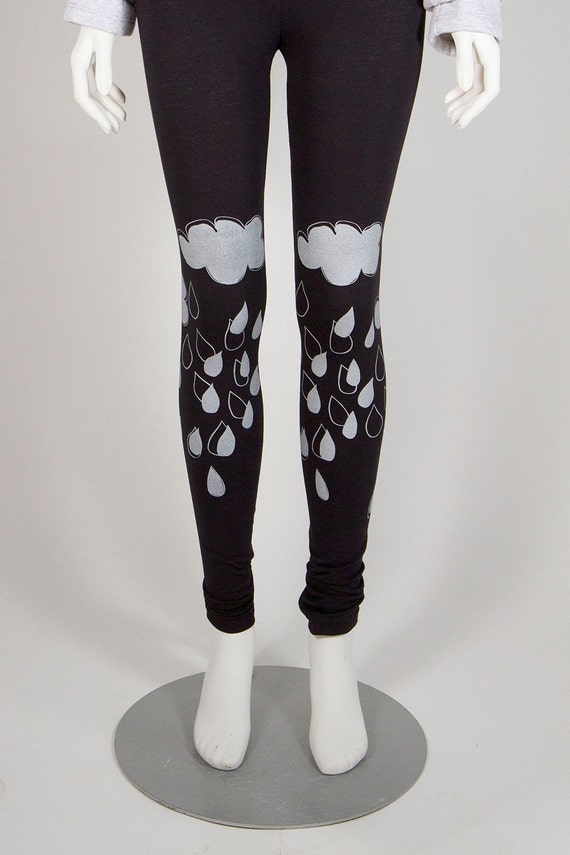 Cloud Leggings Silver and Black Screen Printed by KIKERIGU on Etsy