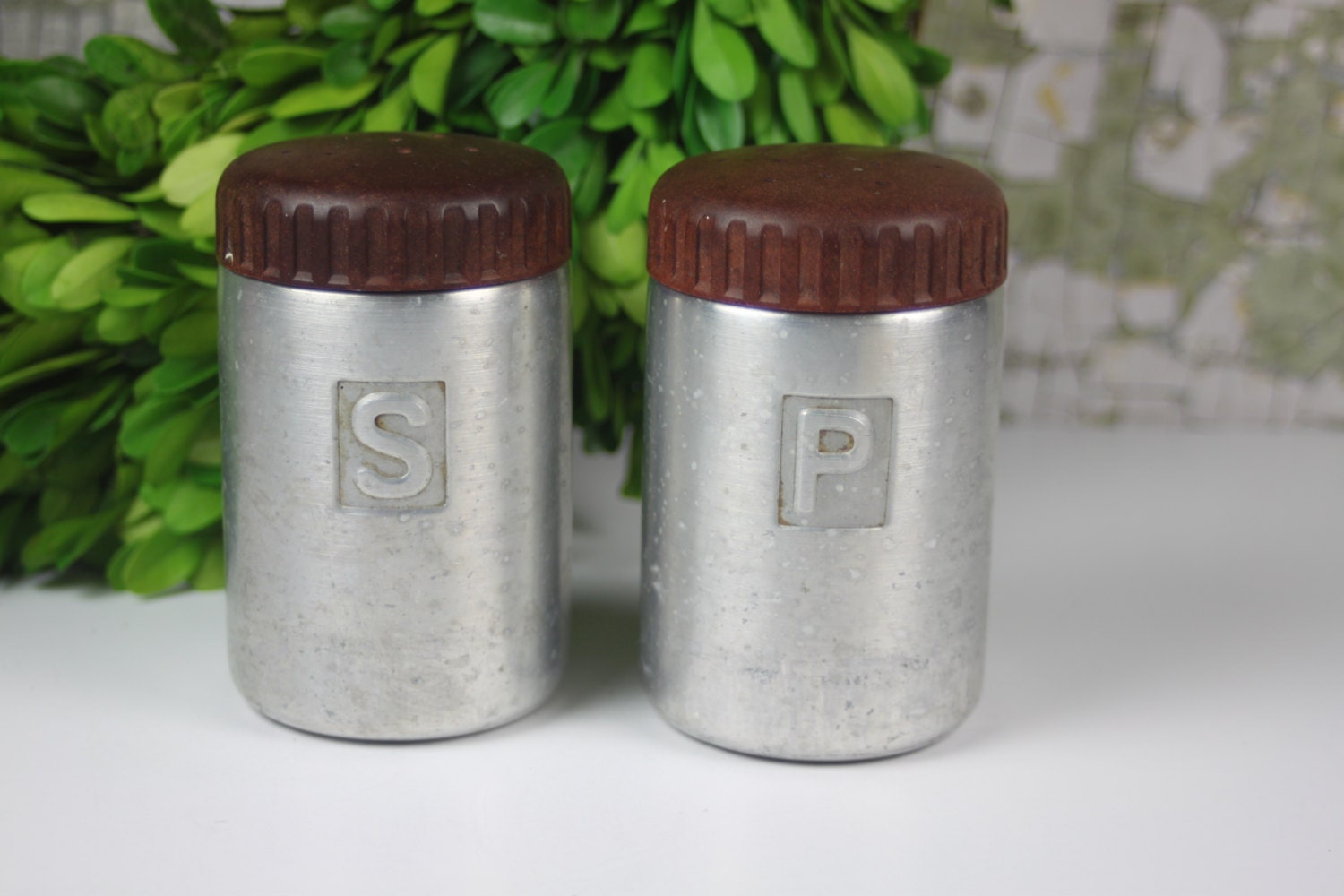 Vintage Mid Century Aluminum Salt and Pepper Shakers Haute Juice