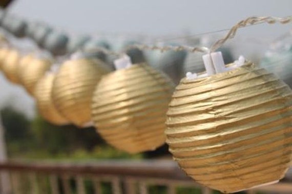 Gold Mini Round Paper Lantern Battery by FairyLightsThailand