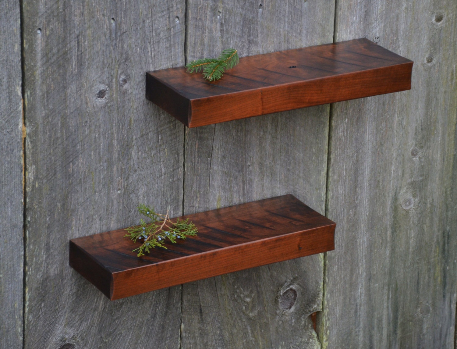 Two Antique Black Cherry Floating Shelves 18 x 6