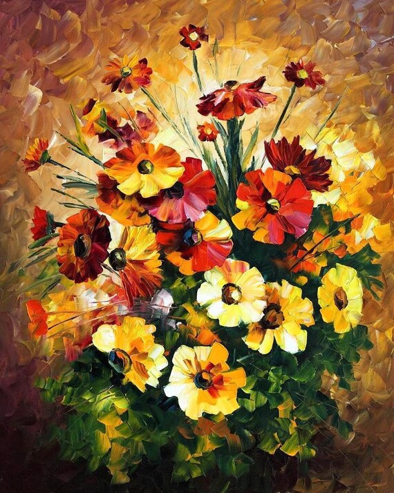 Flower Painting Bouquet Decor Floral Wall Art On Canvas By