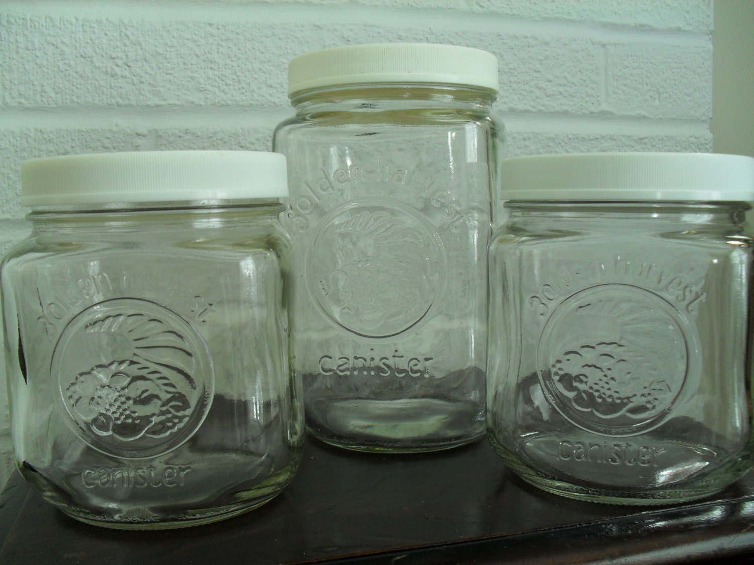 Set of 3 Golden Harvest Glass Canister Jars Pantry
