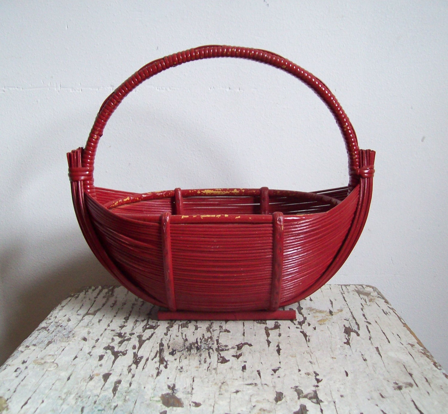 Antique red basket wicker bamboo red woven basket