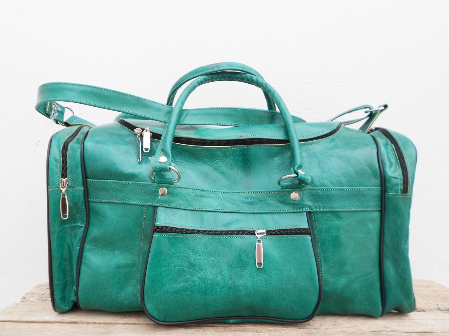 Light Green Leather Duffel Luggage Bag for Women and Men