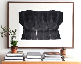 Abstract Art Print, Minimalist Extra Large Giclee Poster, Multiple Black Heads, 50x70/70x100/106x152