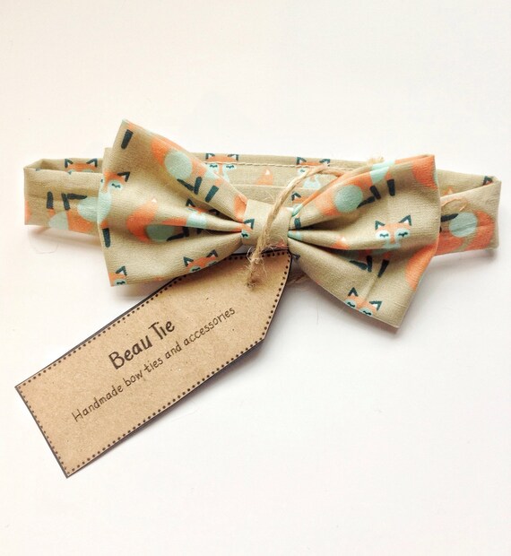 Baby boys bow tie baby bow tie orange bow tie fox print bow